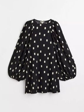 H&M Black & White Balloon Sleeve Mini Dress BNWT